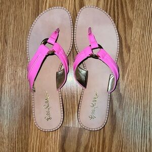 Lilly Pulitzer McKim Sandals Prosecco Pink Slides Mules Leather Thong Shoes